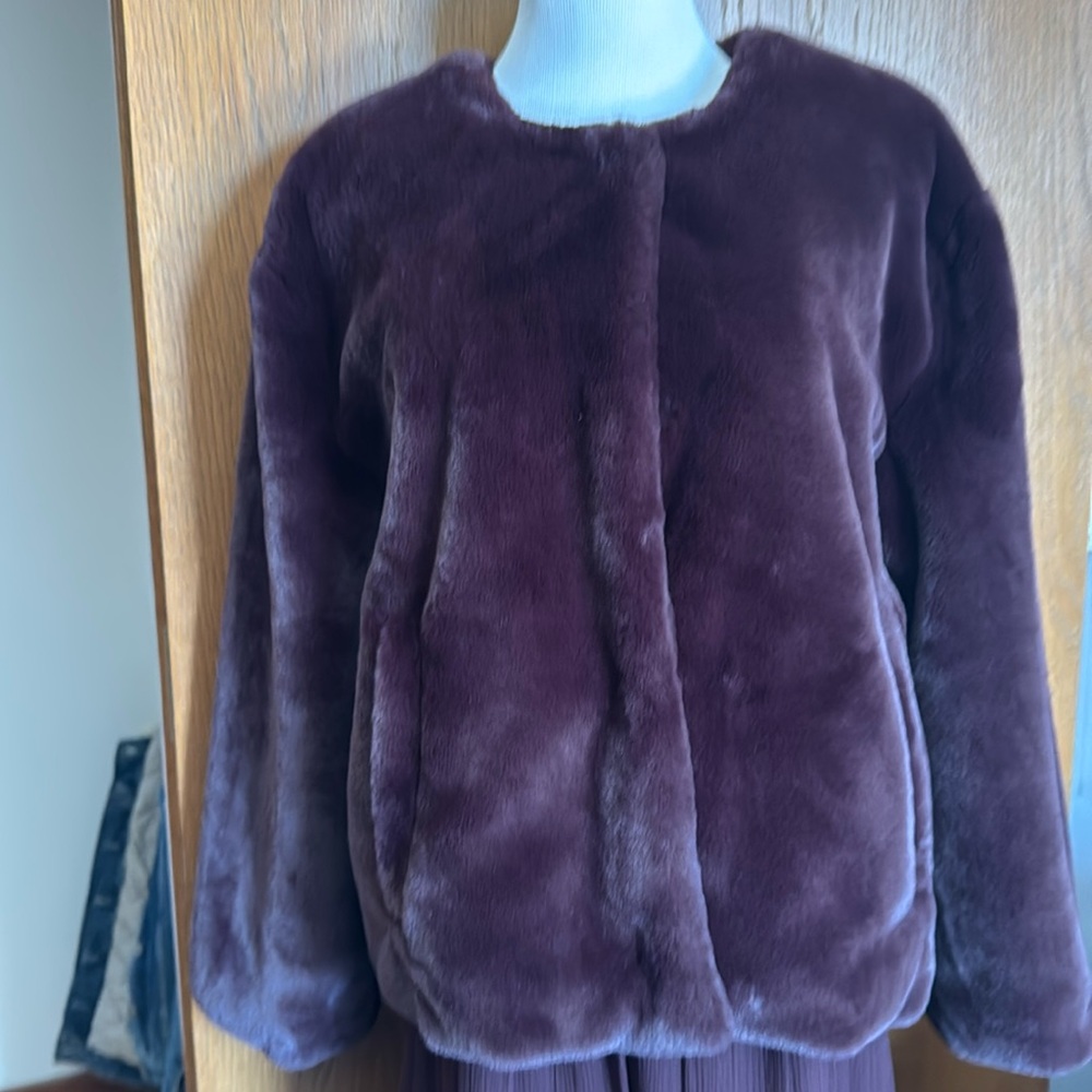Sanctuary Womens Faux Fur Cape Jacket Starry Night Formal Amethyst Purple XL